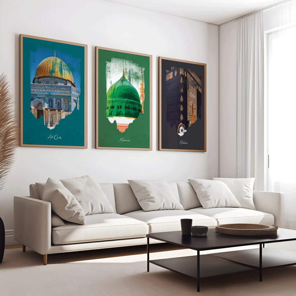 Makkah,Madinah & Al-Quds Three piece islamic art